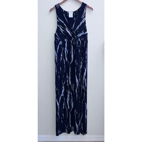 Matty M Tie Dye Maxi Dress Women Size XL Navy Blue Sleeveless Stretch Relaxed - Picture 1 of 6